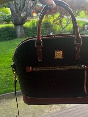 Dooney & Bourke Black with Brown Trim Dome Messenger Bag